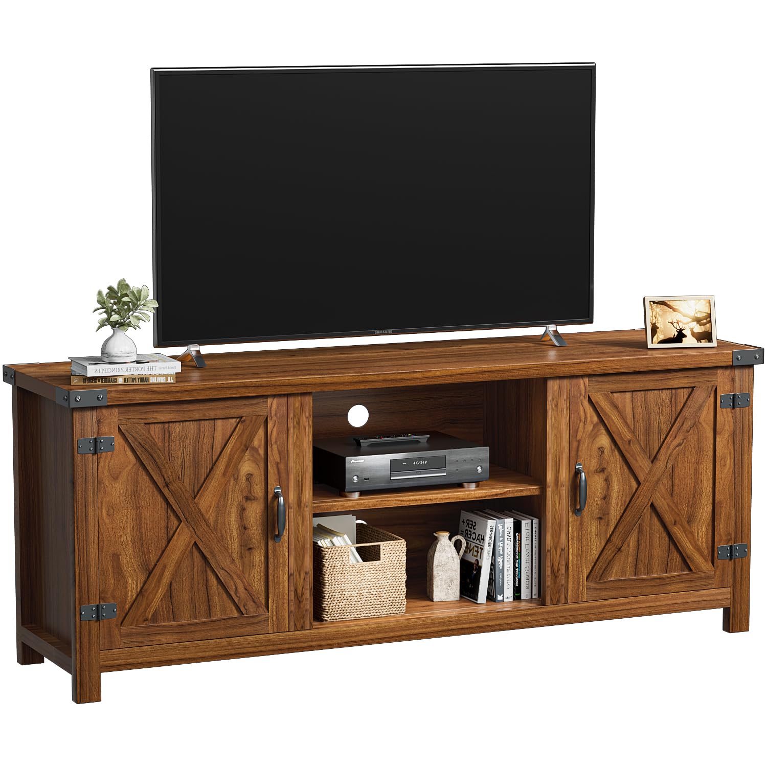 YESHOMY Modern Farmhouse TV Stand with Barn Door for 65 Inch TV, Gray Wash