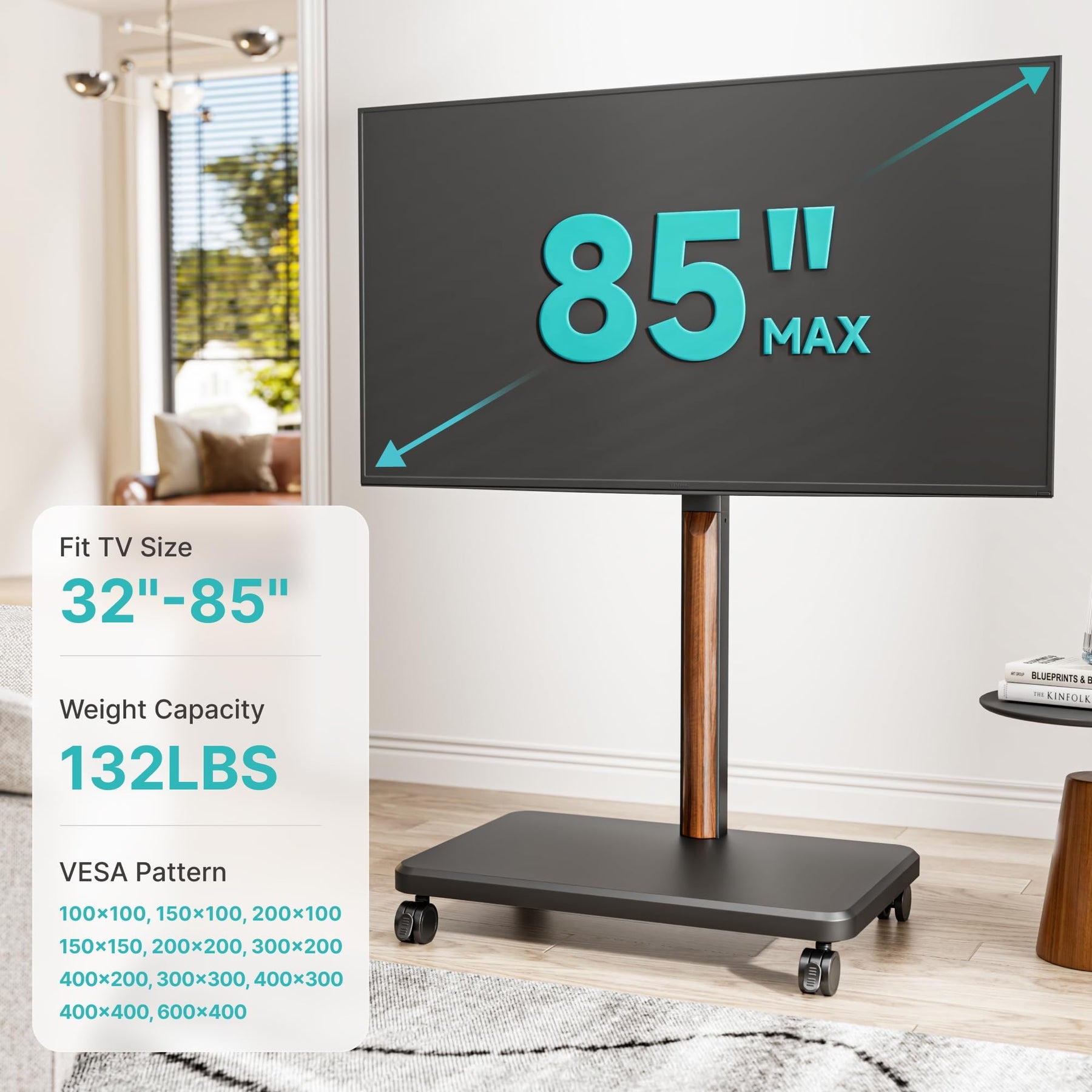 Pegzone TV Rolling Cart for 32-85 Inch LCD LED OLED Screen up to 132 Lbs