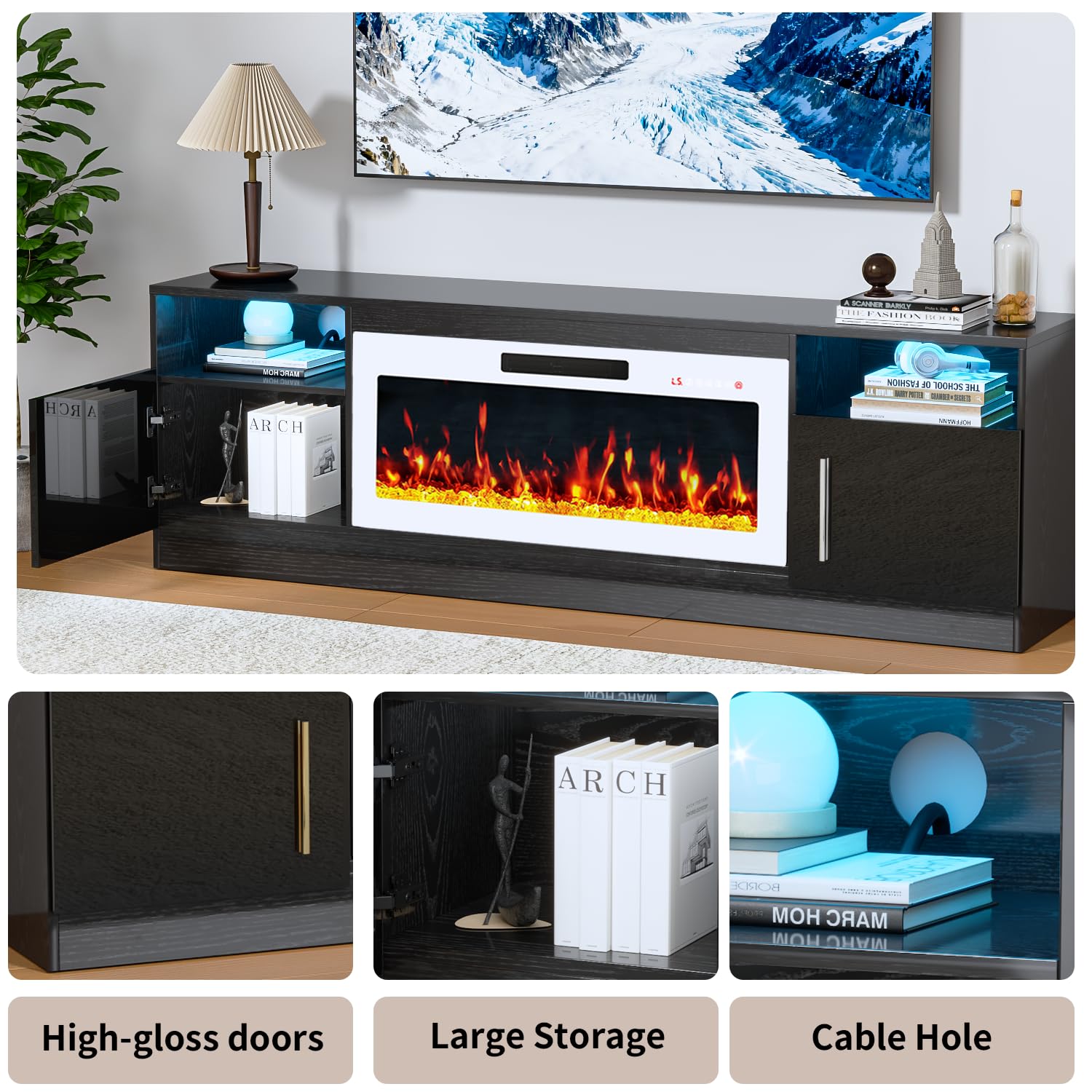 PRETZI Fireplace TV Stand with 36" Fireplace Up to 80" TVs for Living Room