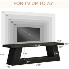 63' TV Stand for TVs up to 75', Rustic Wood Media Console with Storage Shelves, Entertainment Center Television Table for Living Room, Bedroom, Black
