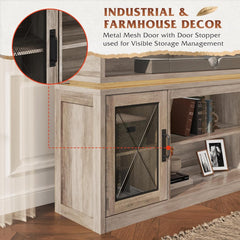 Farmhouse TV Stand for TVs Up to 65 Inches, Tall Entertainment Center with Storage Cabinets & LED Lights, Media Console for Living Room, Bedroom, Home Theater