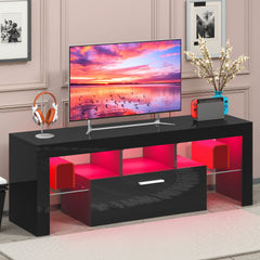 Modern TV Stand for 55/60/65/70/75 Inch TV with LED Lights, Gaming Entertainment Center for PS5, Xbox, TV Cabinet with Adjustable Glass Shelves, Media TV Console with Storage Cabinets for Living Room, Bedroom, 3 Sizes Available, White Or Black