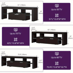 A Sleek LED TV Stand Designed for 55 to 80-Inch Televisions, Featuring a Universal Entertainment Center Equipped with Storage Drawers And LED Lighting. This Contemporary Media Console Is Suitable for Your Living Room, Game Room, Or Bedroom