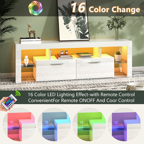 Contemporary LED TV Stand Measuring 63''/71'' Suitable for 55/65/75/80 Inch Televisions, Featuring a High Gloss End. This Media Console Table Serves As an Entertainment Center with Storage Drawers, Perfect for Your Living Room, Game Room