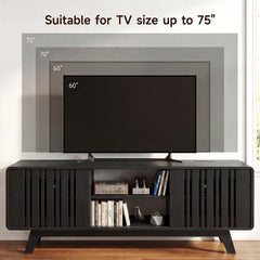 Mid Century Modern TV Stand with Charging Station for 75/70/65/60 Inch TV, Wood Entertainment Center with Storage & Sliding Grille Door, Media Console Table for Living Room, Bedroom