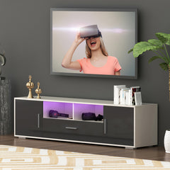 High Gloss LED TV Stand for 55/65/75 Inch TV, Modern 75 Inch TV Console Table, Mirrored Entertainment Center with Storage Drawers And Lights for Living Room Gaming Room And Bedroom, White Or Gray