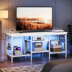 RGB Gaming TV Stand For Up To 75" TVs - Media Console With Open Storage Shelves, Modern Entertainment Center For Living Room, Perfect Gift For Thanksgiving And Christmas, White Elephant Gifts