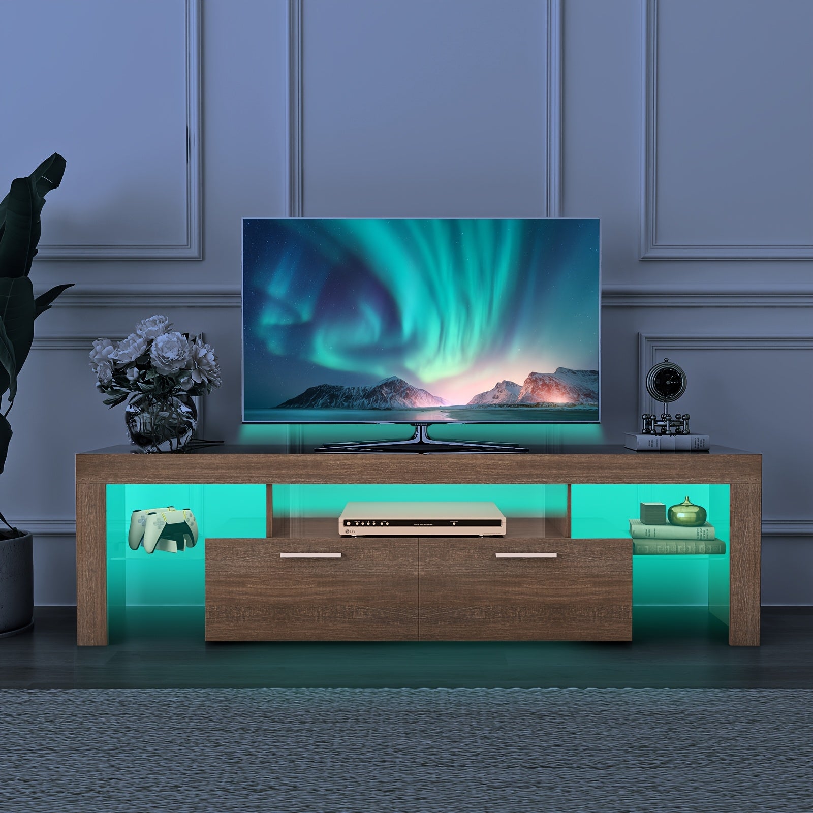 Contemporary LED TV Stand Measuring 63''/71'' Suitable for 55/65/75/80 Inch Televisions, Featuring a High Gloss End. This Media Console Table Serves As an Entertainment Center with Storage Drawers, Perfect for Your Living Room, Game Room