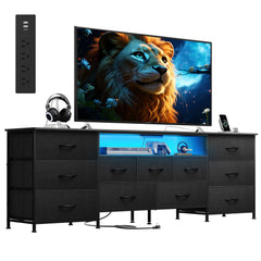 WLIVE LED Dresser TV Stand for 75 Inch TV, 12 Drawers, Black