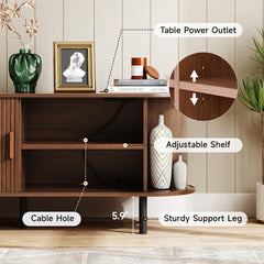 ONBRILL 70.8" TV Stand with Power Outlet for TVs up to 75 Inch, Entertainment Center with Storage and Adjustable Shelves, Modern Media Console with Sliding Doors for Living Room, Walnut