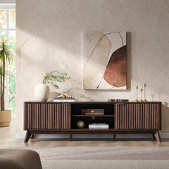OKD 70" Mid Century Modern Fluted TV Stand w/ 2 Soft Close Door,Natural Oak