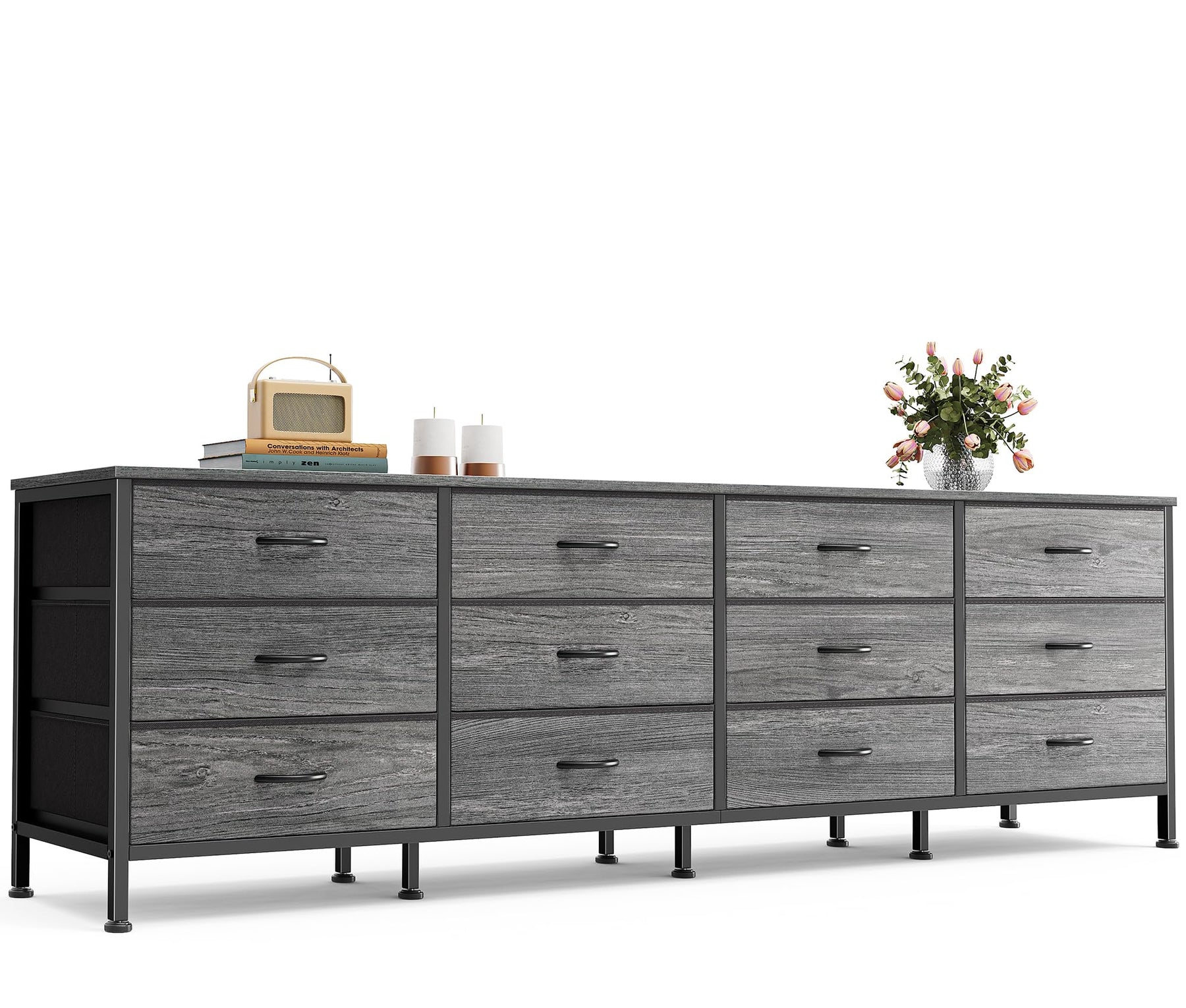 Huuger 70 Inch Dresser for Bedroom, TV Stand for 65, 75, 80 Inch TV, 12 Fabric Drawer Long Dresser, Large Entertainment Center for Bedroom, Wide Chest of Drawer with Storage, Rustic Brown