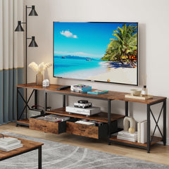 GYIIYUO TV Stand with Fabric Drawer - Entertainment Center and Industrial TV Console Table with Open Storage Shelves for Living Room, Bedroom - 55.1" Rustic Brown