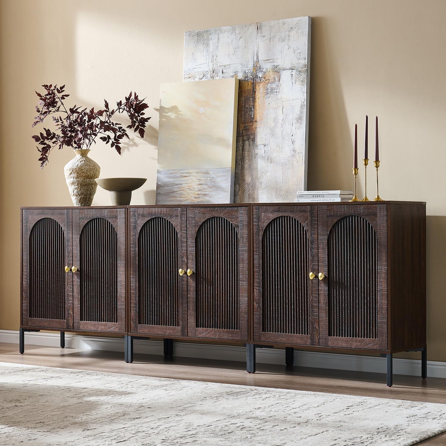 IFBUY 92.63" W Mid Century Modern TV Stands for Living Room, Brown