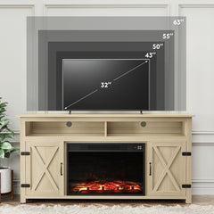YESHOMY 58" Farmhouse TV Stand for TVs up to 65", Sliding Barn Doors, White