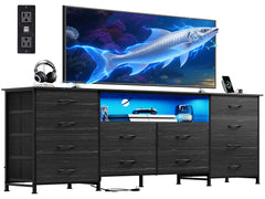 WLIVE LED Dresser TV Stand for 65 Inch TV, 8 Drawers, Rustic Brown