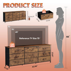 WLIVE Dresser TV Stand for 75 Inch TV, 9 Drawer Dresser for Bedroom, Black
