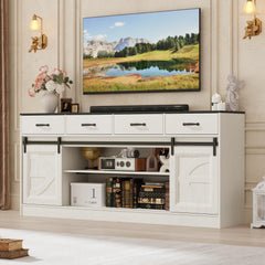 70" Large Farmhouse Tall TV Stand for 85/80/75/70 Inch TVs,4 Drawers,Brown
