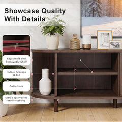 OneBlis 70" Mid Century Modern TV Stand, Wood TV Consoles with Sliding Doors and Power Outlet, Entertainment Center with Adjustable Shelves, Fluted TV Stands for Living Room, Walnut