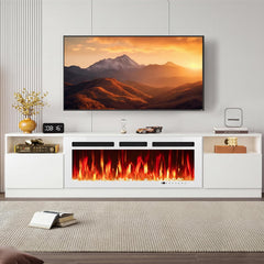 oneinmil Fireplace TV Stand with 36" Electric Fireplace, LED Light Entertainment Center, Modern Wood Texture Entertainment Stand with Highlight Storage Cabinet for TVs Up to 80", 70 inches, Black