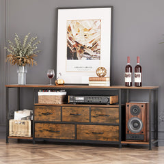 Welfuturer TV Stand for TVs Up to 75 Inch, Rustic Brown