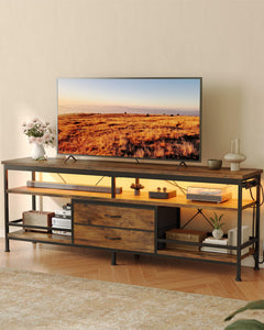 Lazzanto 63in TV Stand for 55-75in TVs, LED Lights, Charging Station, Black