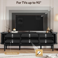 Decofy Mid Century TV Stand for TVs up to 80 Inches, Entertainment Center with Storage, Power Outlet, Fluted Sliding Doors & Adjustable Shelves, Modern Media TV Console Table for Living Room (Walnut)