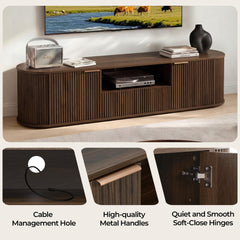 CHITA 70" Fluted TV Stands TV Console with Drawers for TVs Up to 80",Walnut