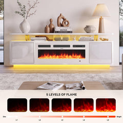 OneBlis 70" Fireplace TV Stand with Double LED Lights for TVs UP to 80", Electric Fireplace Entertainment Center with Storage Cabinets, TV Console for Living Room, Office, Black1