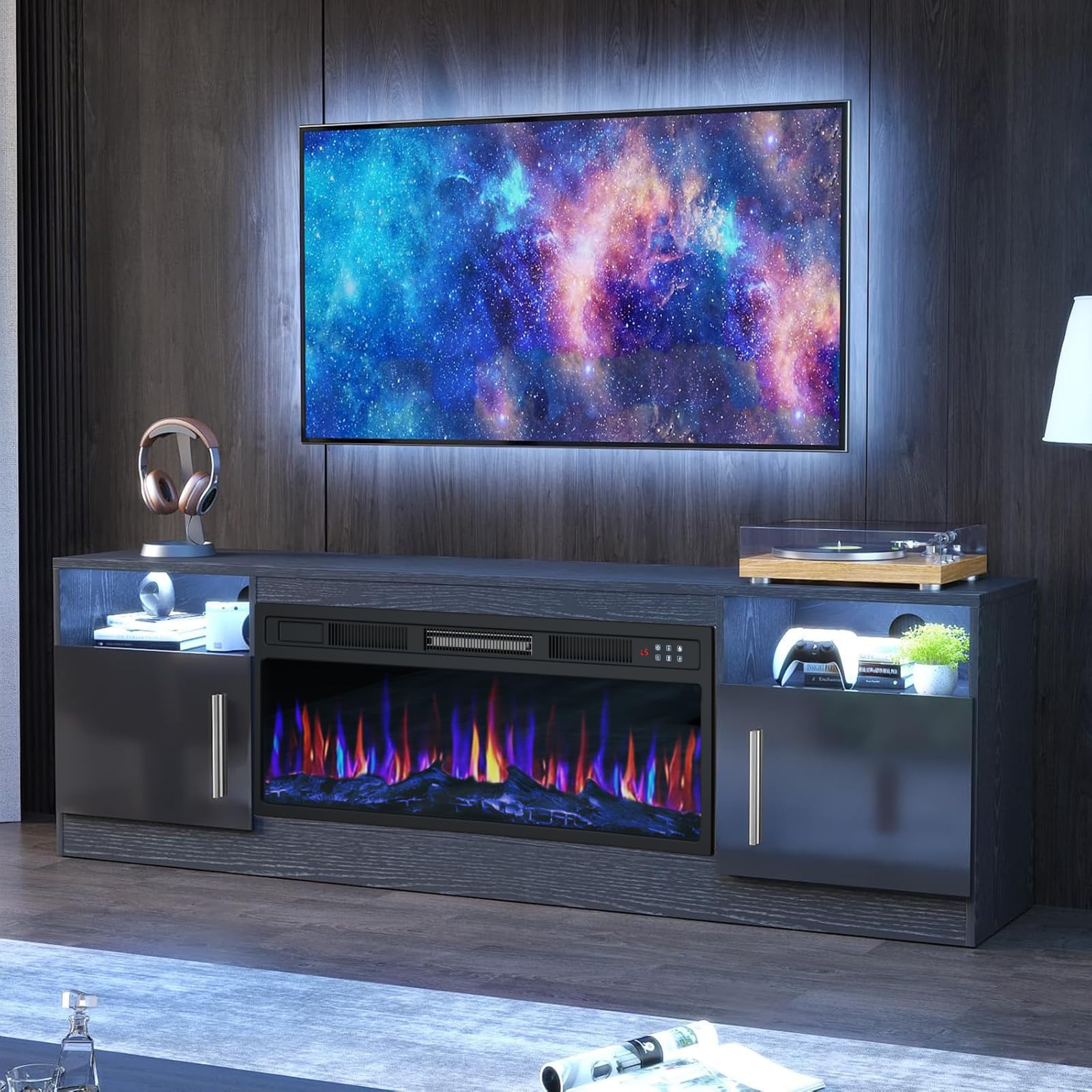 PRETZI Fireplace TV Stand with 36" Fireplace Up to 80" TVs for Living Room