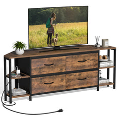 EXOTICA Corner TV Stand for 55" TV with Drawer & Power Outlet, Brown