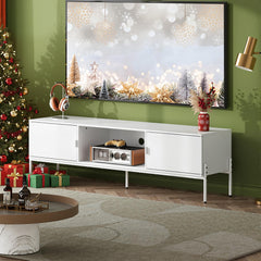 WLIVE 58" TV Stand for 65 Inch TVs, Mid Century Modern Entertainment Center with 2 Storage Cabinets & Open Shelf, Media Console Table with Metal Legs for Living Room, Bedroom, Rustic Brown