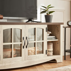 LINSY HOME Farmhouse TV Stand for 65 Inch TV, Wood Entertainment Center with Glass Door Storage Cabinet & Adjustable Shelves, Large Sturdy TV Console Table for Living Room Bedroom