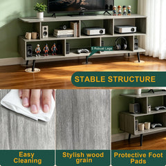 ACOHOOK Walnut 60" Mid-Century TV Stand with Storage Open Shelf