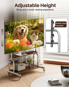 Stainless Steel Rolling TV Stand for 32 to 75 Inch TVs with Dual Shelves