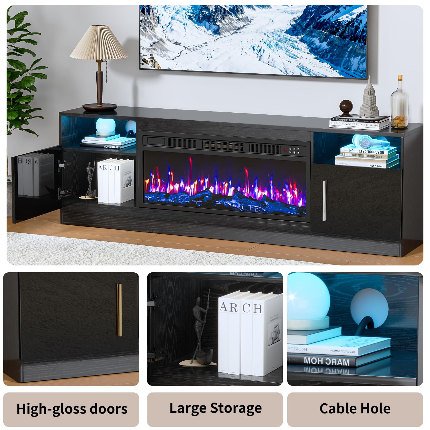 PRETZI Fireplace TV Stand with 36" Fireplace Up to 80" TVs for Living Room