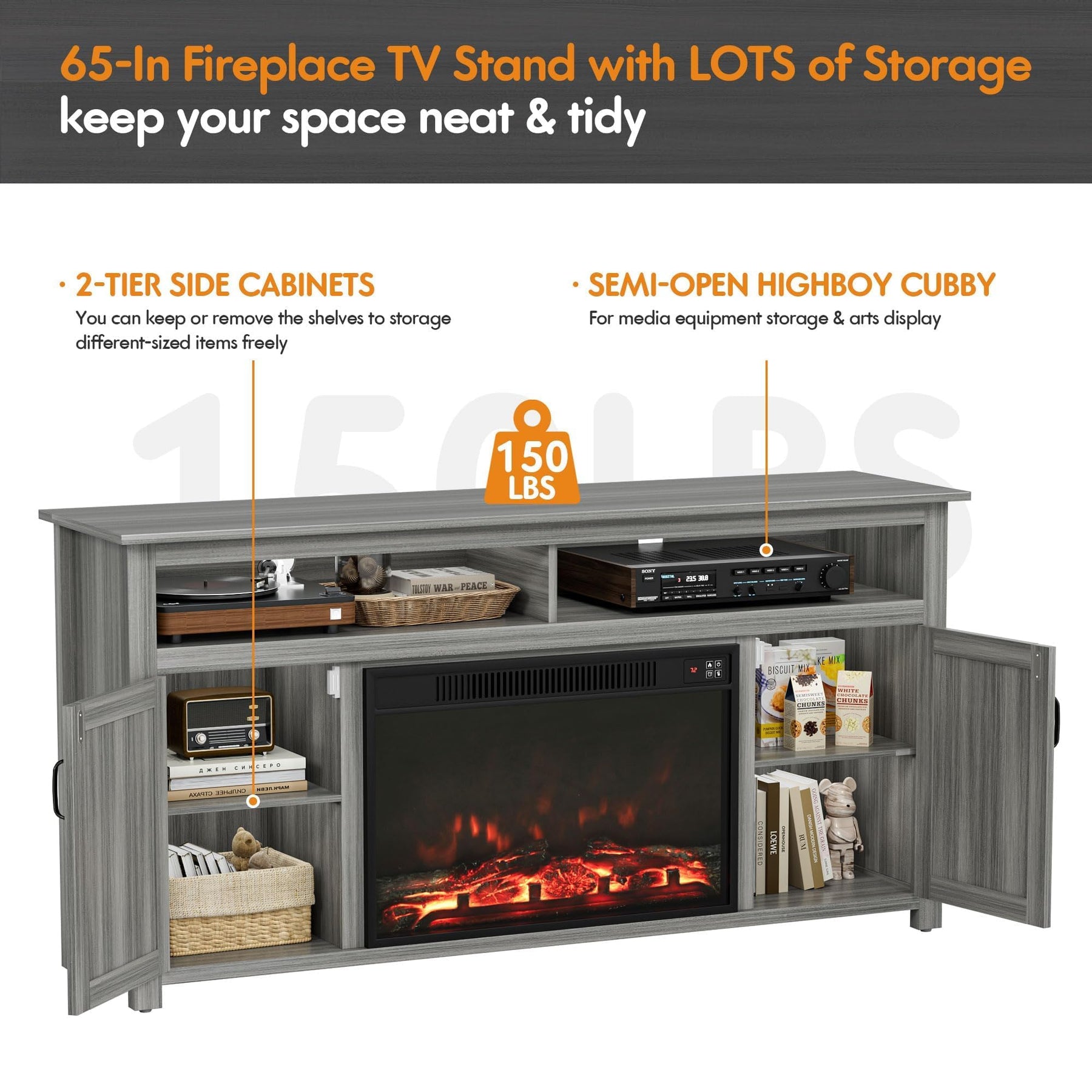 YESHOMY 58" Farmhouse TV Stand for TVs up to 65", Sliding Barn Doors, White