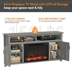 YESHOMY 58" Farmhouse TV Stand for TVs up to 65", Sliding Barn Doors, White