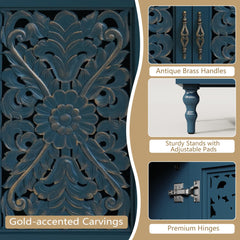 ARTPOWER 67" Retro TV Stand with Hollow Carved Doors for Living Room, Blue
