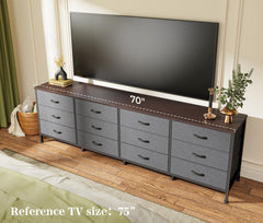 Huuger 70 Inch Dresser for Bedroom, TV Stand for 65, 75, 80 Inch TV, 12 Fabric Drawer Long Dresser, Large Entertainment Center for Bedroom, Wide Chest of Drawer with Storage, Rustic Brown