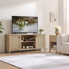 SICOTAS TV Stands for Living Room 59" Rattan TV Console with Storage