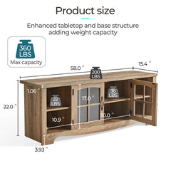 LINSY HOME Farmhouse TV Stand for 65 Inch TV, Wood Entertainment Center with Glass Door Storage Cabinet & Adjustable Shelves, Large Sturdy TV Console Table for Living Room Bedroom