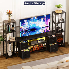 LED TV Stand Entertainment Center Bookshelf Combo with Charging Station