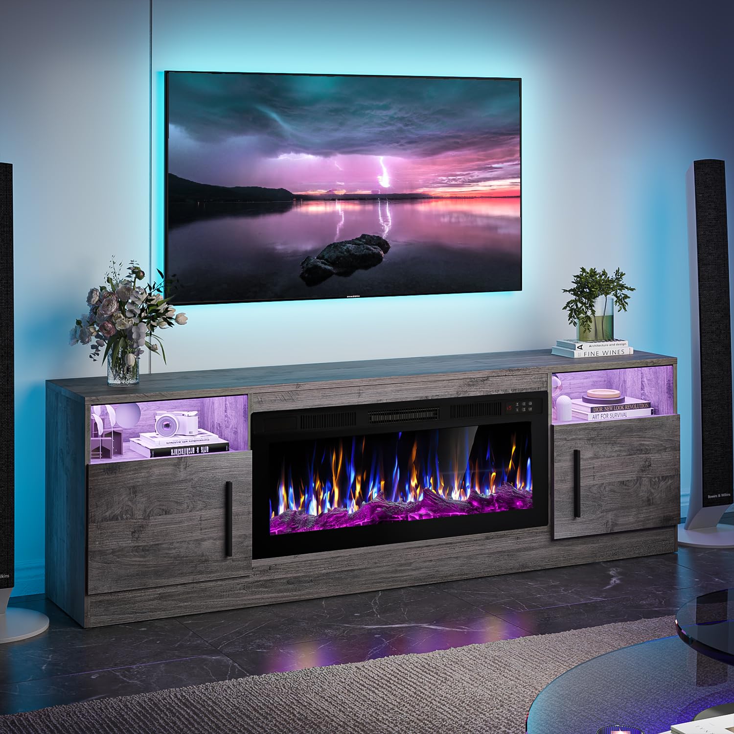 VITESSE 70”Fireplace TV Stand,Modern Entertainment Center Heating Fireplace