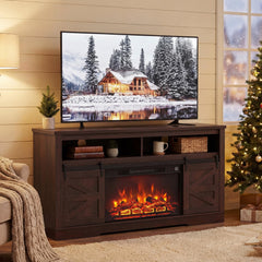 YESHOMY 58" Farmhouse TV Stand for TVs up to 65", Sliding Barn Doors, White