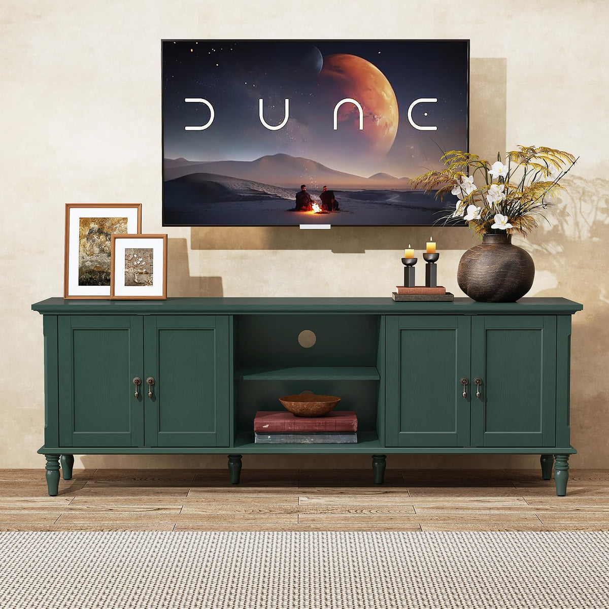 ARTPOWER 67" Vintage TV Stand with Storage for TVs Up to 75 Inches, Green