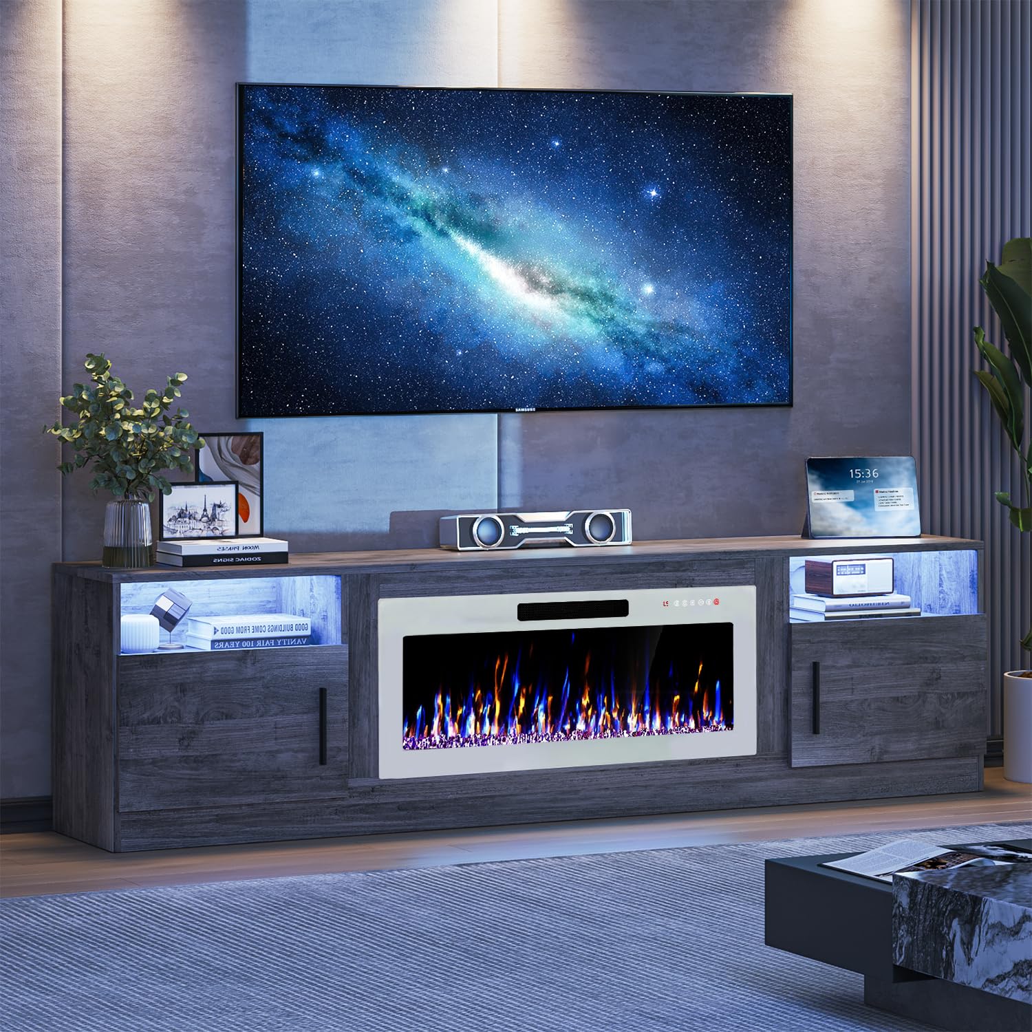 VITESSE 70”Fireplace TV Stand,Modern Entertainment Center Heating Fireplace