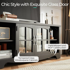 LINSY HOME Farmhouse TV Stand for 65 Inch TV, Wood Entertainment Center with Glass Door Storage Cabinet & Adjustable Shelves, Large Sturdy TV Console Table for Living Room Bedroom