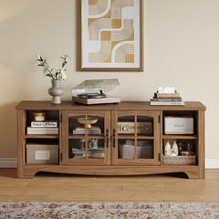 LINSY HOME Farmhouse TV Stand for 65 Inch TV, Wood Entertainment Center with Glass Door Storage Cabinet & Adjustable Shelves, Large Sturdy TV Console Table for Living Room Bedroom