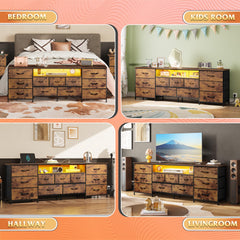WLIVE LED Dresser TV Stand for 65 Inch TV, 8 Drawers, Rustic Brown